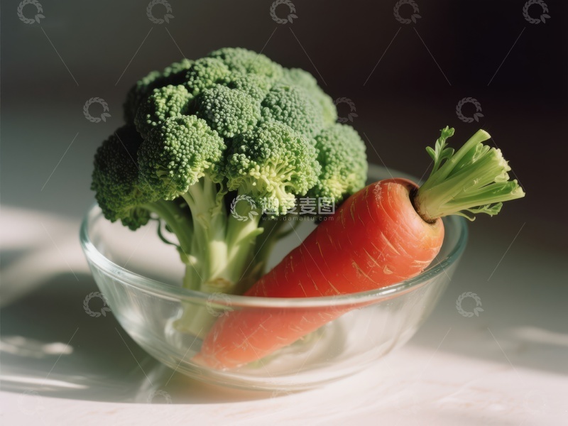 高清大图下载【趣麦麦图】碗中新鲜的西兰花和胡萝卜
