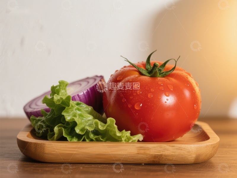 高清大图下载【趣麦麦图】新鲜番茄与生菜、洋葱的组合