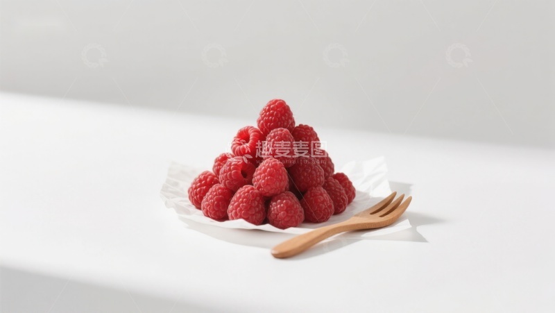高清大图下载【趣麦麦图】新鲜覆盆子堆叠在白色纸巾上