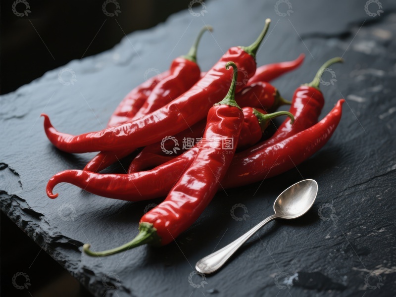 高清大图下载【趣麦麦图】鲜红辣椒与银勺静物图