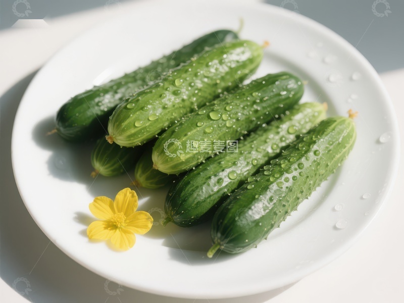 高清大图下载【趣麦麦图】新鲜黄瓜盘中摆放