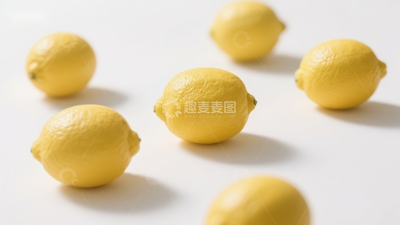 高清大图下载【趣麦麦图】新鲜柠檬散落白色背景