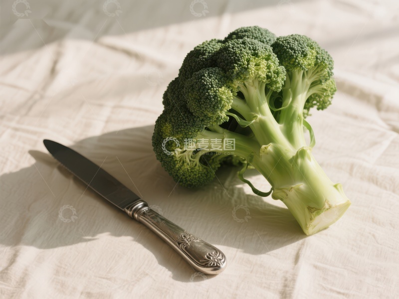 高清大图下载【趣麦麦图】新鲜西兰花与刀具静物图