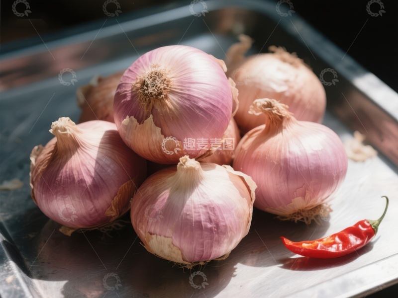 高清大图下载【趣麦麦图】新鲜大蒜与红辣椒特写