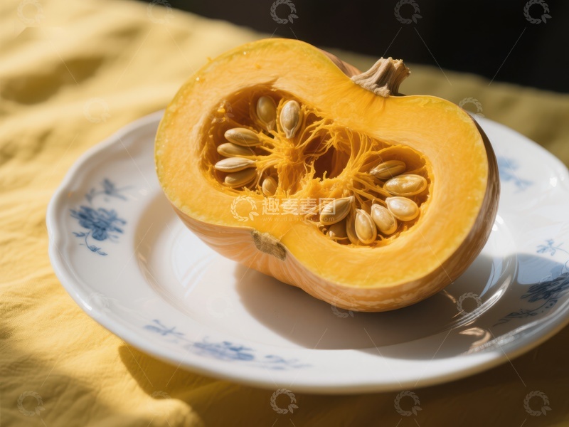 高清大图下载【趣麦麦图】切开的南瓜置于盘中