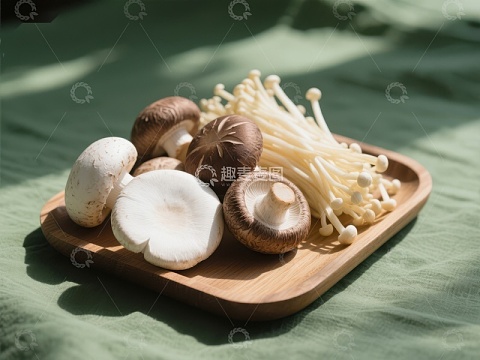 新鲜蘑菇与金针菇摆盘