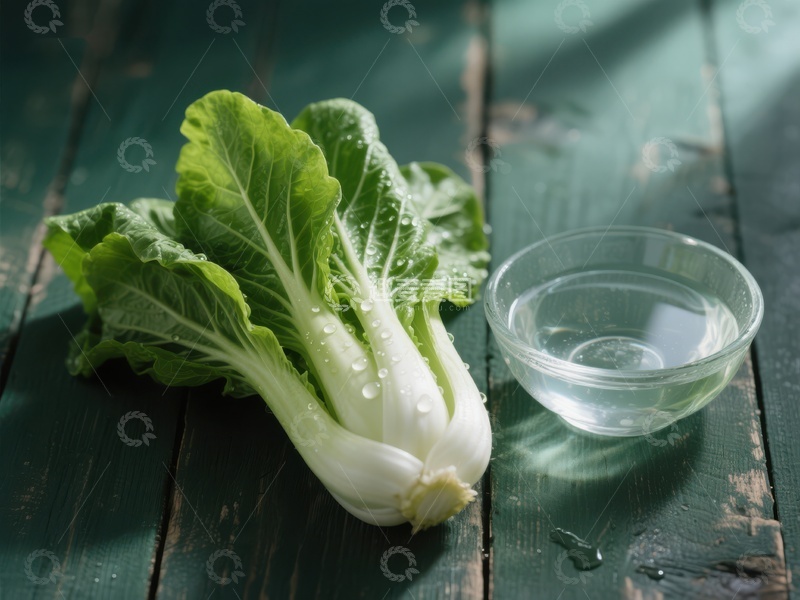 高清大图下载【趣麦麦图】新鲜小白菜与清水碗