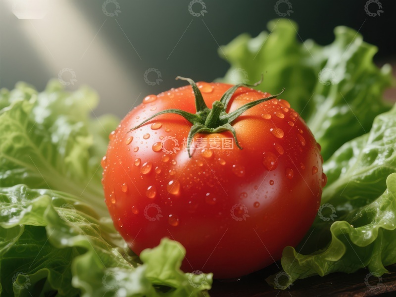 高清大图下载【趣麦麦图】新鲜番茄置于生菜之上