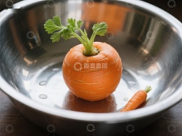 橙色胡萝卜置于金属碗中