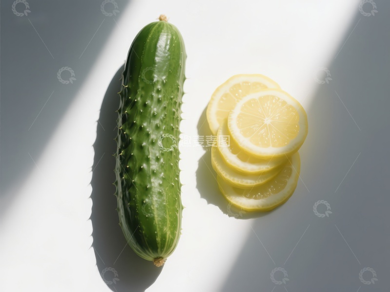 高清大图下载【趣麦麦图】新鲜黄瓜与柠檬片的静物组合