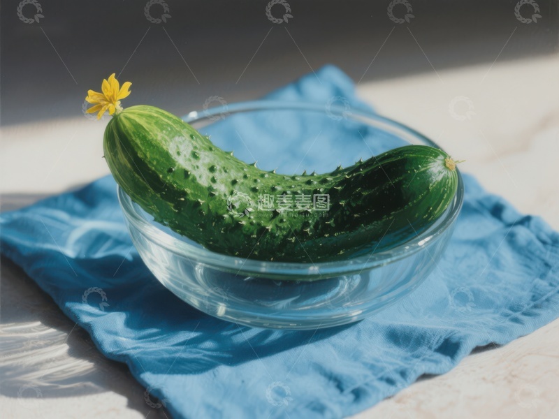 高清大图下载【趣麦麦图】玻璃碗中的黄瓜与小花
