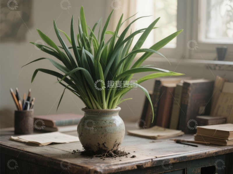 高清大图下载【趣麦麦图】绿植置于书桌，书香环绕