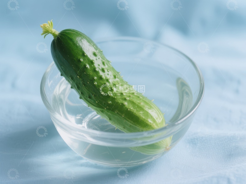 高清大图下载【趣麦麦图】新鲜黄瓜置于透明碗中
