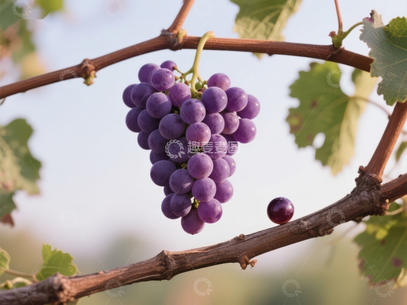 高清大图下载【趣麦麦图】葡萄藤上的紫色葡萄串