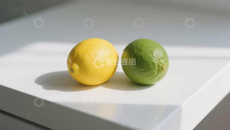 高清大图下载【趣麦麦图】柠檬与青柠静置桌面