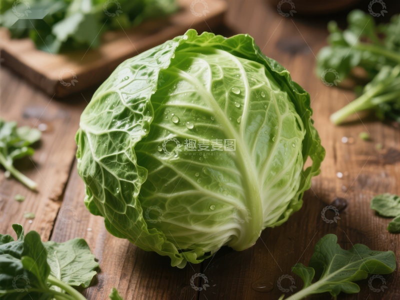 高清大图下载【趣麦麦图】新鲜卷心菜置于木质桌面