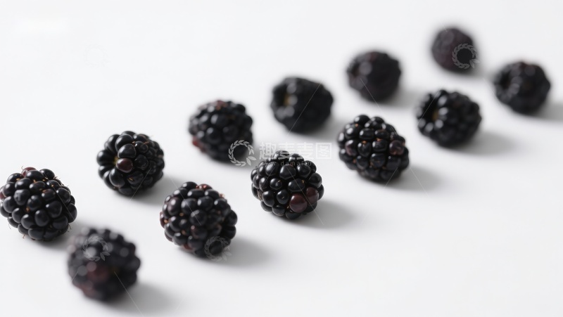 高清大图下载【趣麦麦图】新鲜黑莓散落于白色背景