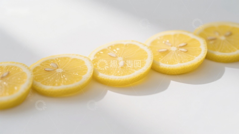 高清大图下载【趣麦麦图】柠檬切片排列在白色背景上