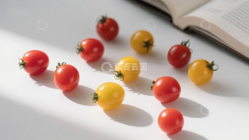 高清大图下载【趣麦麦图】樱桃番茄与书本的静谧组合
