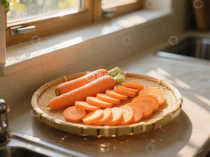 高清大图下载【趣麦麦图】厨房窗边的胡萝卜切片