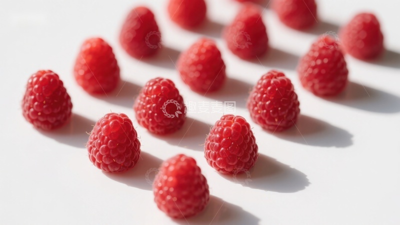 高清大图下载【趣麦麦图】新鲜覆盆子排列在白色背景上