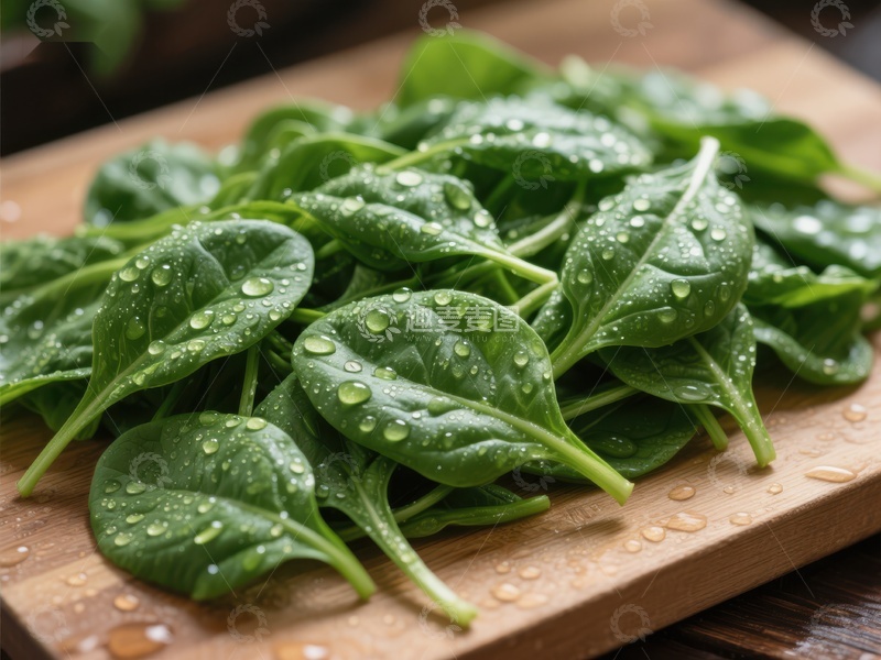 高清大图下载【趣麦麦图】新鲜菠菜叶上的水珠