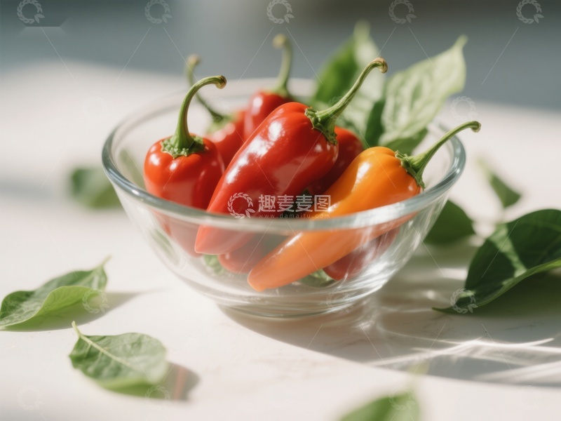 高清大图下载【趣麦麦图】玻璃碗中的多彩辣椒