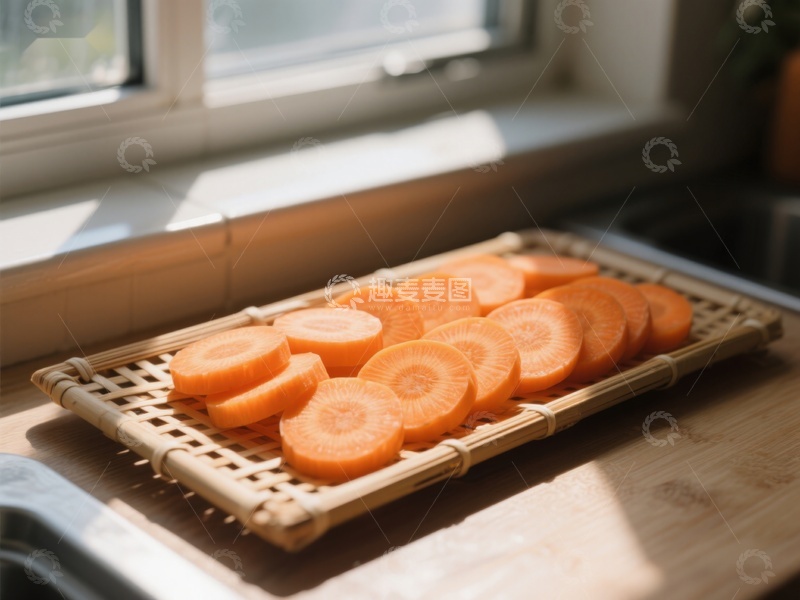 高清大图下载【趣麦麦图】窗边竹篮上的胡萝卜片