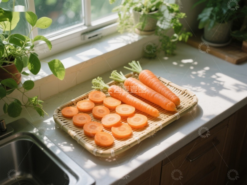 高清大图下载【趣麦麦图】窗边阳光下的胡萝卜切片