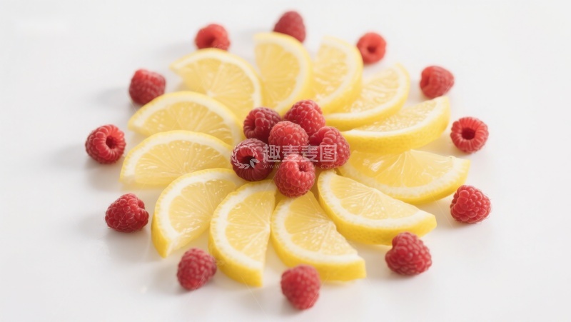 高清大图下载【趣麦麦图】柠檬片与覆盆子的创意排列
