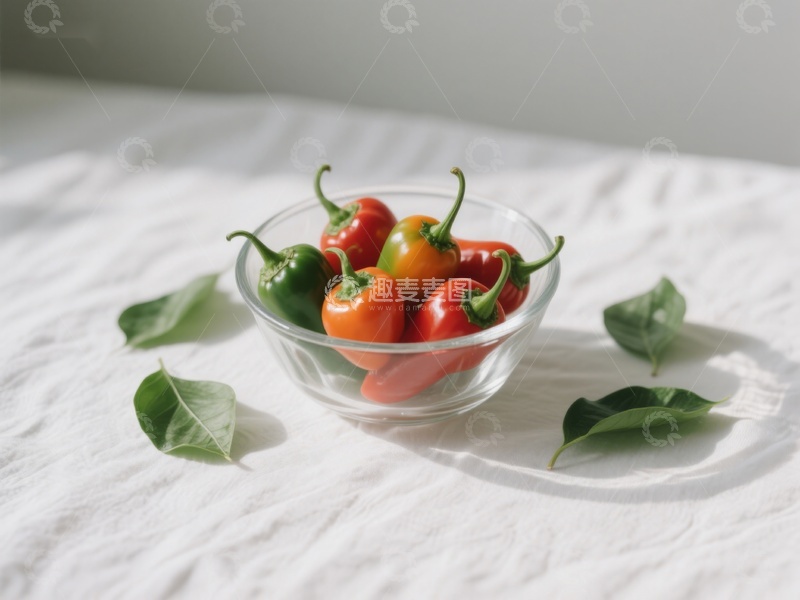 高清大图下载【趣麦麦图】玻璃碗中的多彩辣椒