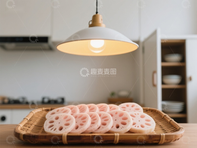 高清大图下载【趣麦麦图】厨房灯光下的莲藕片