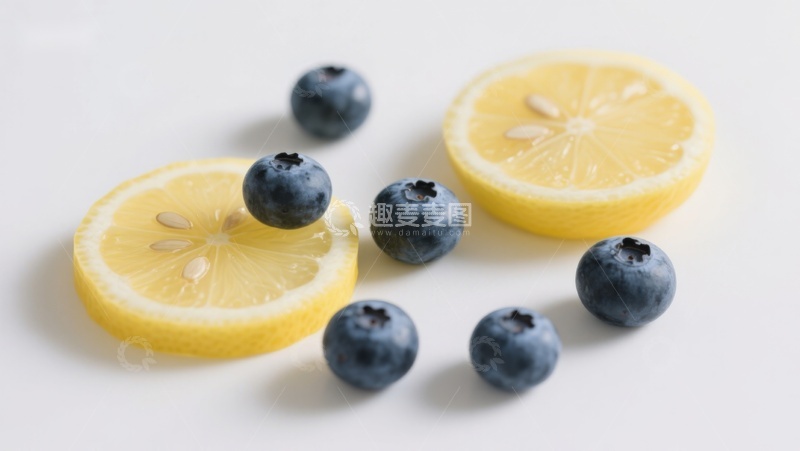 高清大图下载【趣麦麦图】柠檬切片与蓝莓的清新组合