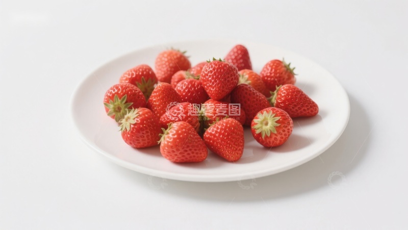 高清大图下载【趣麦麦图】新鲜草莓整齐摆放在白色盘中