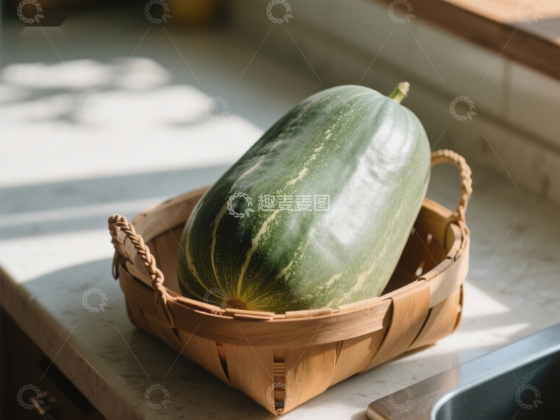 高清大图下载【趣麦麦图】篮子里的绿色南瓜