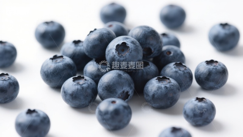 高清大图下载【趣麦麦图】新鲜蓝莓散落白色背景