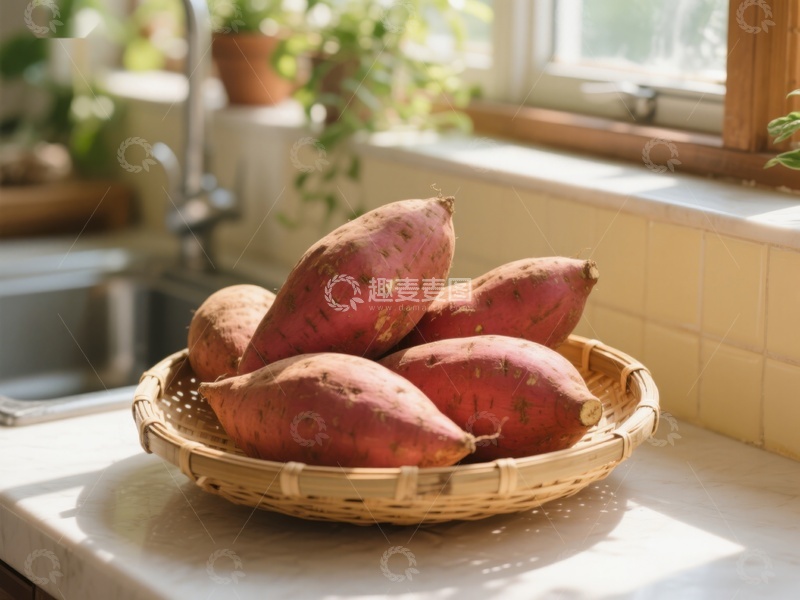 高清大图下载【趣麦麦图】竹篮中的红薯沐浴阳光