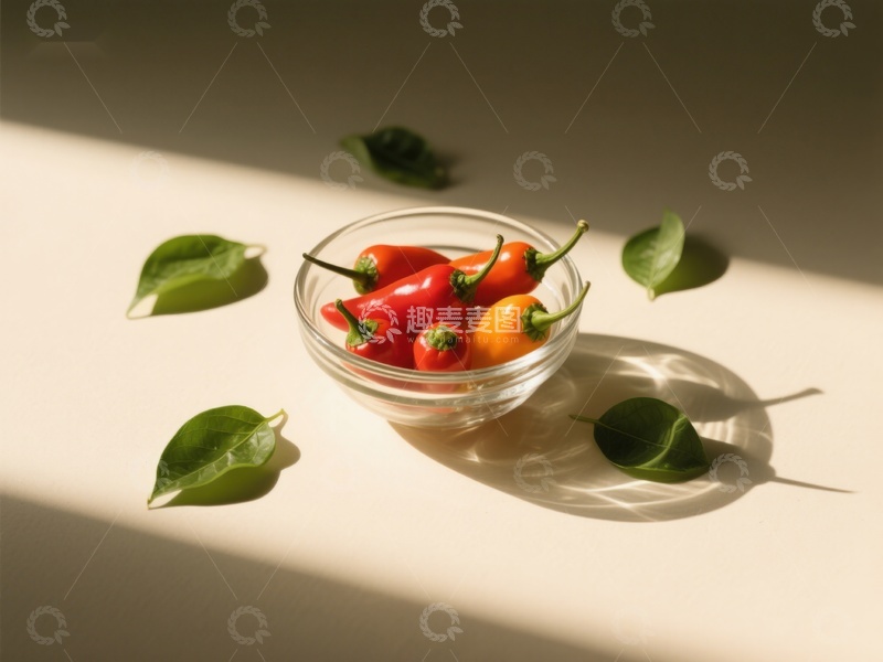 高清大图下载【趣麦麦图】阳光下的辣椒与绿叶