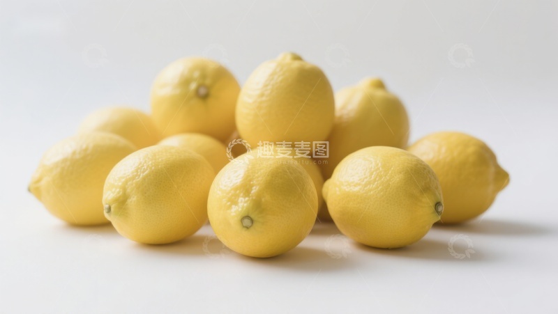 高清大图下载【趣麦麦图】新鲜柠檬堆叠在白色背景上