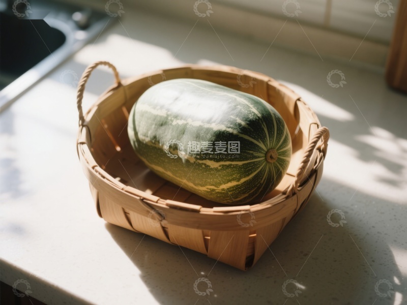 高清大图下载【趣麦麦图】篮子里的绿色南瓜