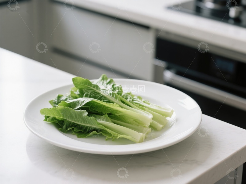 高清大图下载【趣麦麦图】新鲜生菜置于白色盘中