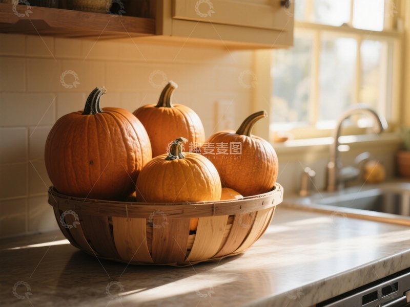 高清大图下载【趣麦麦图】厨房台面上的南瓜篮