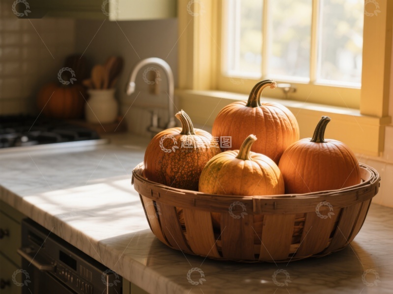 高清大图下载【趣麦麦图】厨房窗边的南瓜篮