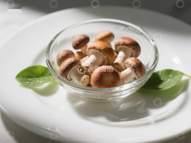 高清大图下载【趣麦麦图】玻璃碗中的新鲜蘑菇