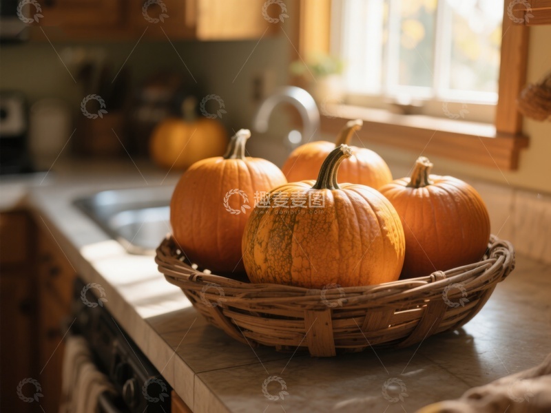 高清大图下载【趣麦麦图】厨房台面上的南瓜篮