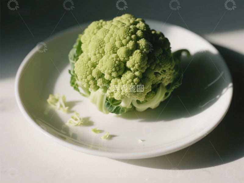 高清大图下载【趣麦麦图】新鲜罗马花椰菜置于白色盘中