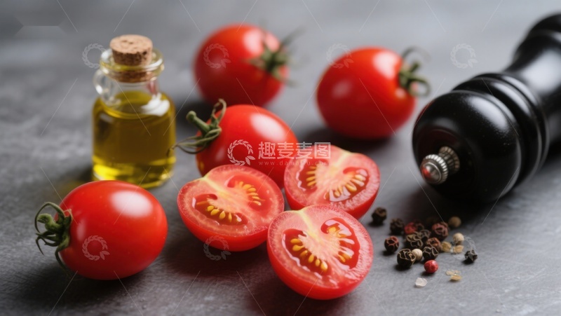 高清大图下载【趣麦麦图】新鲜番茄与橄榄油的美食搭配