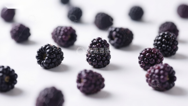高清大图下载【趣麦麦图】新鲜黑莓散落于白色背景