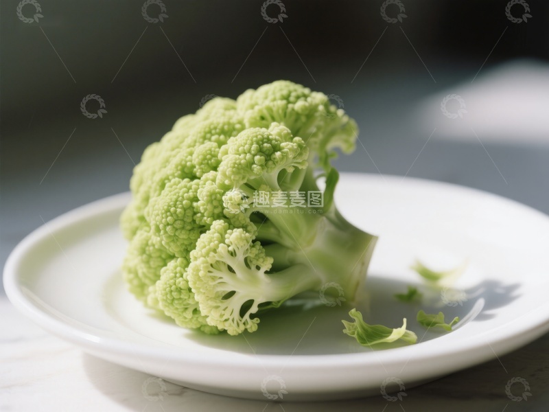 高清大图下载【趣麦麦图】新鲜西兰花置于白色盘中