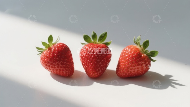 高清大图下载【趣麦麦图】三颗草莓在阳光下的静物图